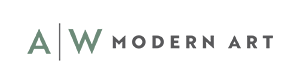 A minimalist logo featuring the letters 'A' and 'W' separated by a vertical line, with 'MODERN ART' written in a clean sans-serif font, all in muted green on a solid white background.
