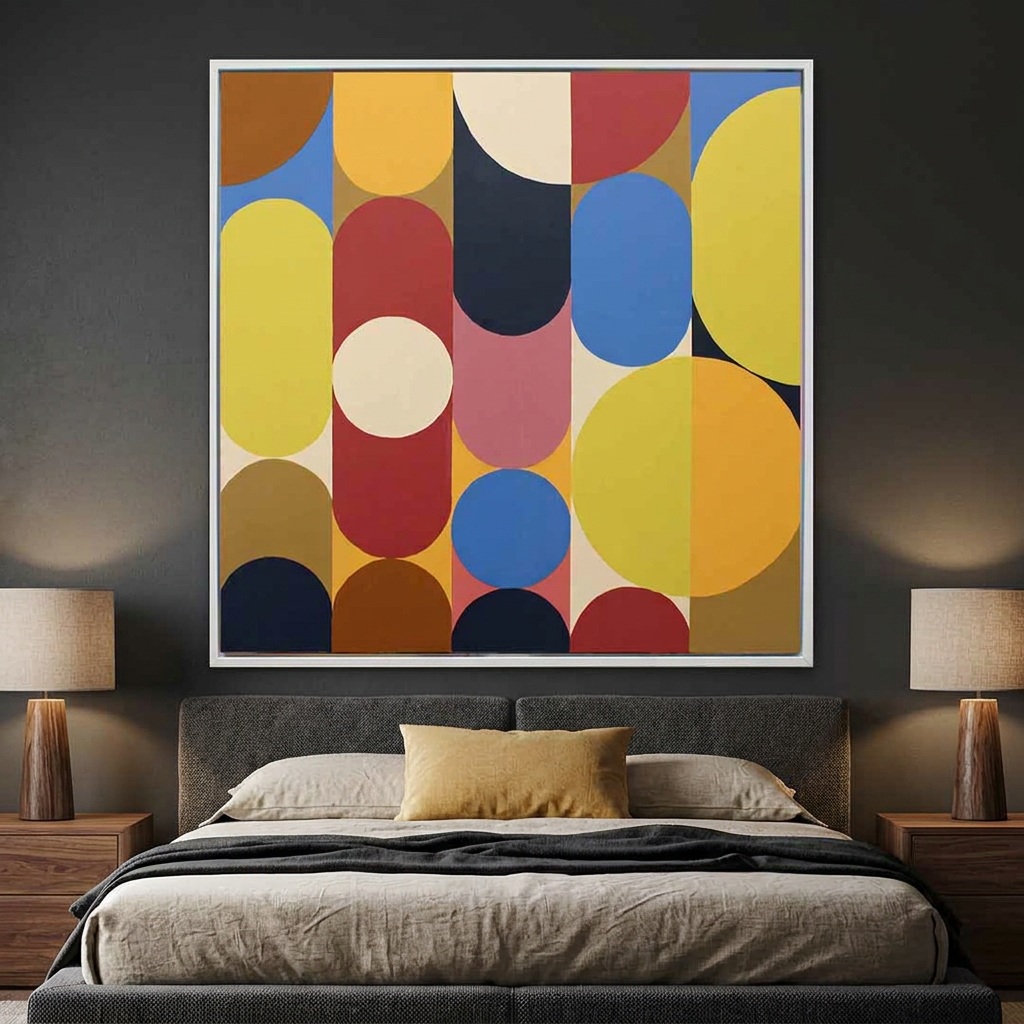 Geo Pop Lines No 7 in a dark charcoal bedroom