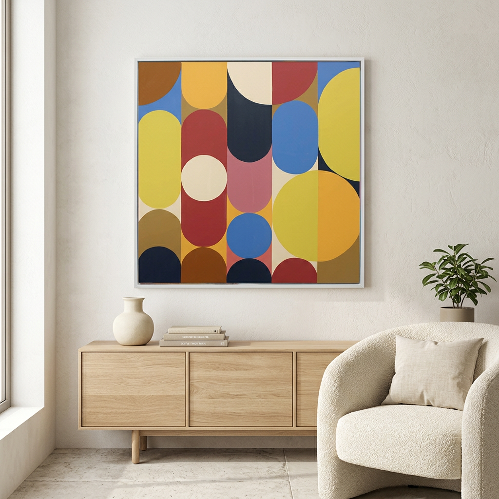 Geo Pop Lines No 7 in a light contemporary living room