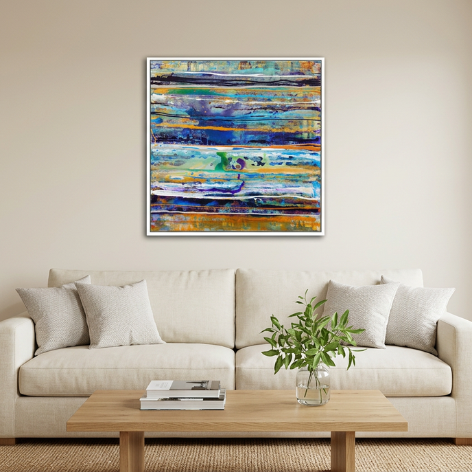 Ocean Mist above a modern sofa