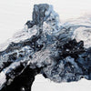Orbital Abstract canvas painting featuring textured swirls of black, grey, and white paint with organic, fluid patterns.