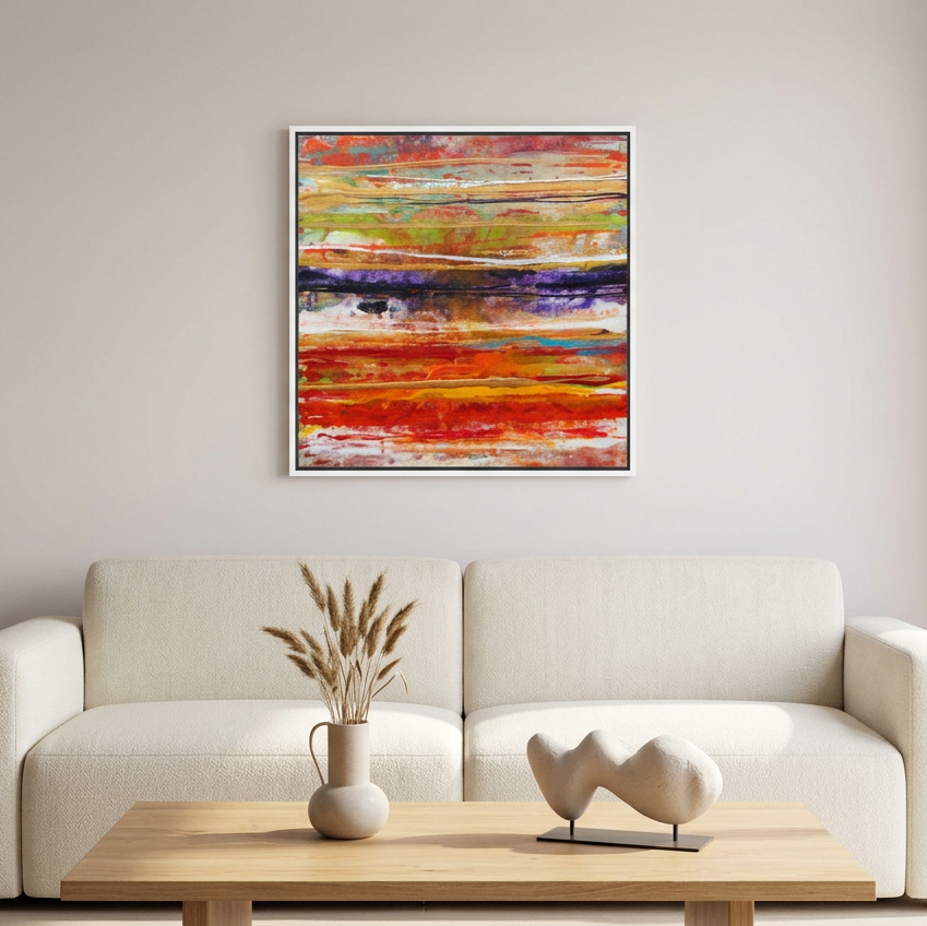 Sunset Mist above a modern sofa