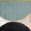 Abstract textured painting featuring a large muted teal semicircle, a bold black semicircle at the bottom, and a pale blush-beige curved section on the right.